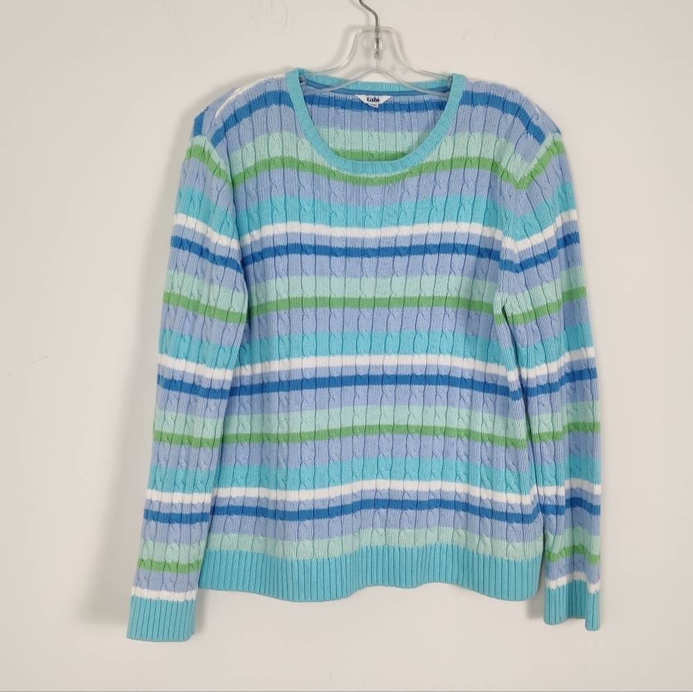 Tabi Women's Striped Knit Sweater Size Large 100% Cotton Cable Knit Fairy Beach
